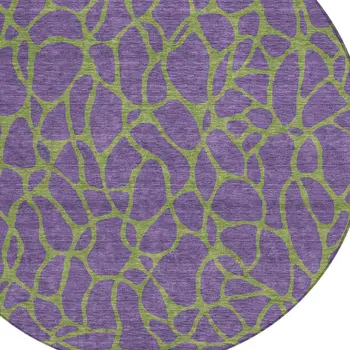 8' Purple And Green Round Geometric Washable Indoor Outdoor Area Rug