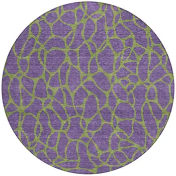 8' Purple And Green Round Geometric Washable Indoor Outdoor Area Rug