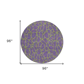 8' Purple And Green Round Geometric Washable Indoor Outdoor Area Rug