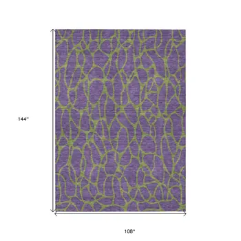 9' X 12' Purple And Green Geometric Washable Indoor Outdoor Area Rug
