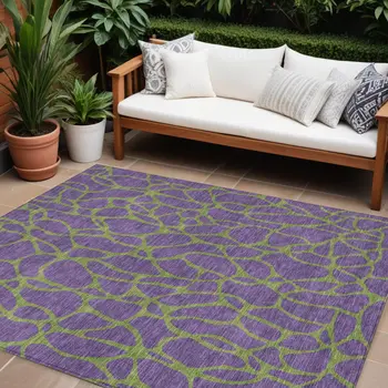 9' X 12' Purple And Green Geometric Washable Indoor Outdoor Area Rug