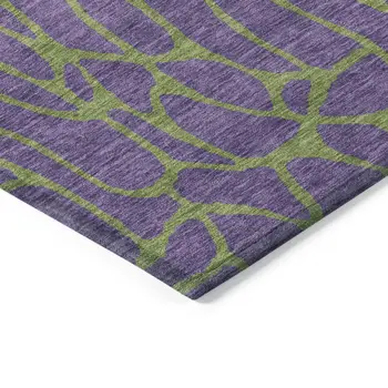 9' X 12' Purple And Green Geometric Washable Indoor Outdoor Area Rug