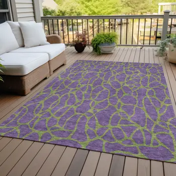 10' X 14' Purple And Green Geometric Washable Indoor Outdoor Area Rug