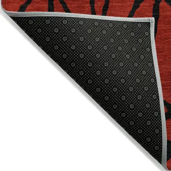 3' X 5' Red And Black Geometric Washable Indoor Outdoor Area Rug