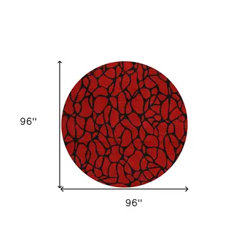 8' Red And Black Round Geometric Washable Indoor Outdoor Area Rug