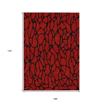 9' X 12' Red And Black Geometric Washable Indoor Outdoor Area Rug