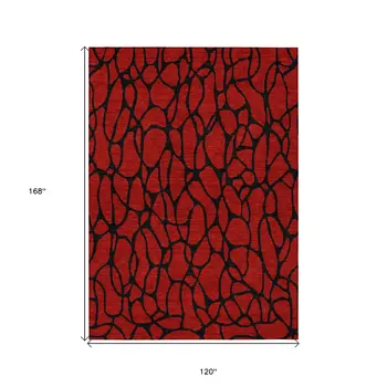 10' X 14' Red And Black Geometric Washable Indoor Outdoor Area Rug