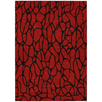 10' X 14' Red And Black Geometric Washable Indoor Outdoor Area Rug
