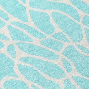 8' Aqua And Ivory Round Geometric Washable Indoor Outdoor Area Rug