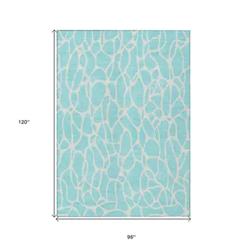 8' X 10' Aqua And Ivory Geometric Washable Indoor Outdoor Area Rug