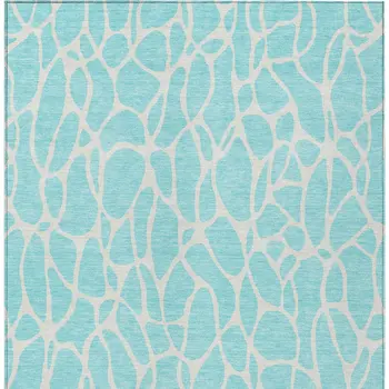 8' X 10' Aqua And Ivory Geometric Washable Indoor Outdoor Area Rug