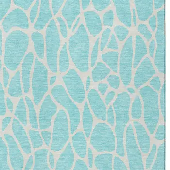 9' X 12' Aqua And Ivory Geometric Washable Indoor Outdoor Area Rug