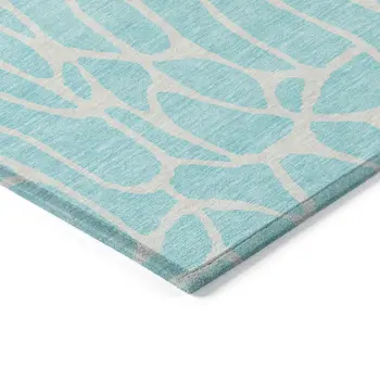 10' X 14' Aqua And Ivory Geometric Washable Indoor Outdoor Area Rug