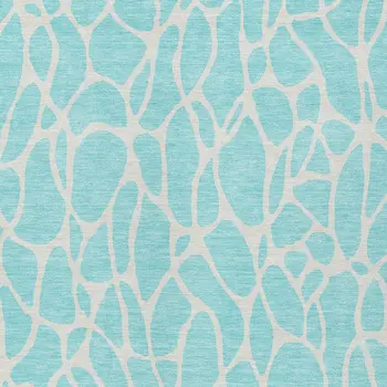 10' X 14' Aqua And Ivory Geometric Washable Indoor Outdoor Area Rug