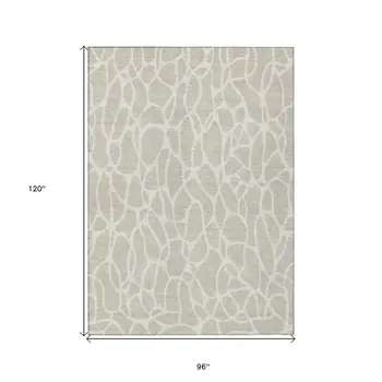 8' X 10' Beige And Ivory Geometric Washable Indoor Outdoor Area Rug
