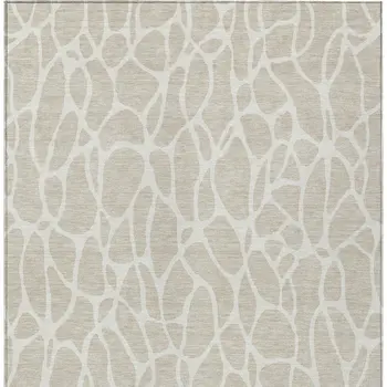 10' X 14' Beige And Ivory Geometric Washable Indoor Outdoor Area Rug