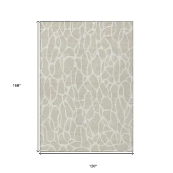 10' X 14' Beige And Ivory Geometric Washable Indoor Outdoor Area Rug