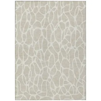 10' X 14' Beige And Ivory Geometric Washable Indoor Outdoor Area Rug