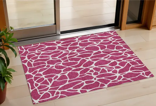 3' X 5' Blush And Ivory Geometric Washable Indoor Outdoor Area Rug