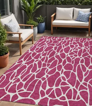 5' X 8' Blush And Ivory Geometric Washable Indoor Outdoor Area Rug