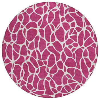 8' Blush And Ivory Round Geometric Washable Indoor Outdoor Area Rug