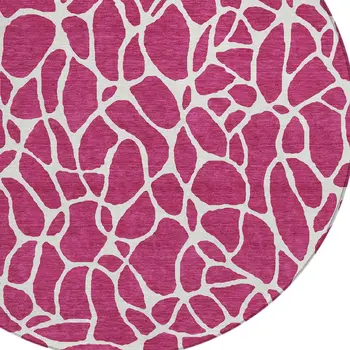 8' Blush And Ivory Round Geometric Washable Indoor Outdoor Area Rug