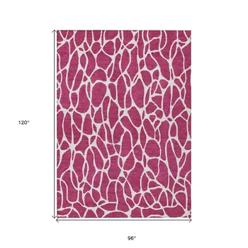 8' X 10' Blush And Ivory Geometric Washable Indoor Outdoor Area Rug