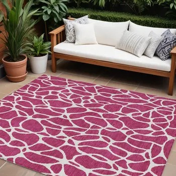 8' X 10' Blush And Ivory Geometric Washable Indoor Outdoor Area Rug