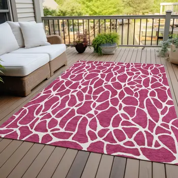8' X 10' Blush And Ivory Geometric Washable Indoor Outdoor Area Rug