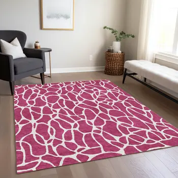 8' X 10' Blush And Ivory Geometric Washable Indoor Outdoor Area Rug
