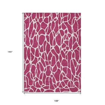 9' X 12' Blush And Ivory Geometric Washable Indoor Outdoor Area Rug
