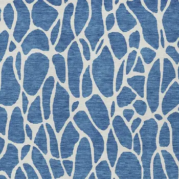 3' X 5' Blue And Ivory Geometric Washable Indoor Outdoor Area Rug