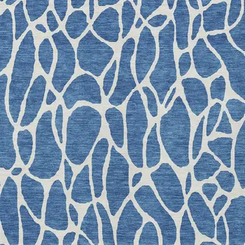 5' X 8' Blue And Ivory Geometric Washable Indoor Outdoor Area Rug