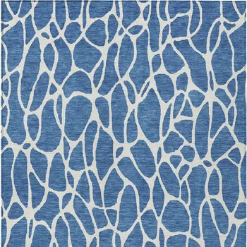 8' X 10' Blue And Ivory Geometric Washable Indoor Outdoor Area Rug