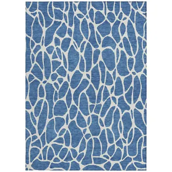 10' X 14' Blue And Ivory Geometric Washable Indoor Outdoor Area Rug