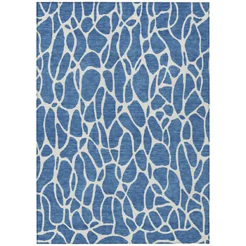 10' X 14' Blue And Ivory Geometric Washable Indoor Outdoor Area Rug