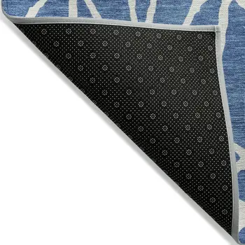 10' X 14' Blue And Ivory Geometric Washable Indoor Outdoor Area Rug