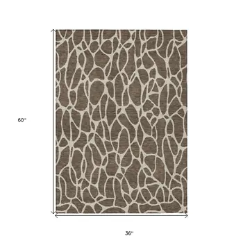 3' X 5' Brown And Beige Geometric Washable Indoor Outdoor Area Rug