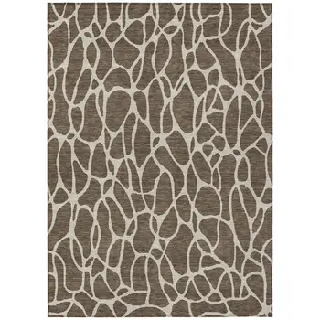 3' X 5' Brown And Beige Geometric Washable Indoor Outdoor Area Rug