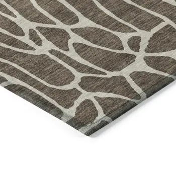 3' X 5' Brown And Beige Geometric Washable Indoor Outdoor Area Rug