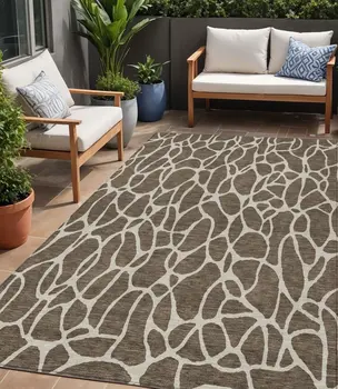5' X 8' Brown And Beige Geometric Washable Indoor Outdoor Area Rug