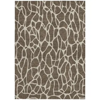 8' X 10' Brown And Beige Geometric Washable Indoor Outdoor Area Rug