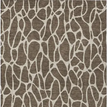 8' X 10' Brown And Beige Geometric Washable Indoor Outdoor Area Rug
