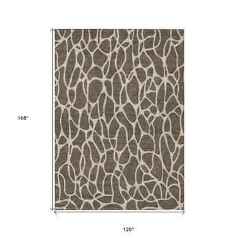10' X 14' Brown And Beige Geometric Washable Indoor Outdoor Area Rug