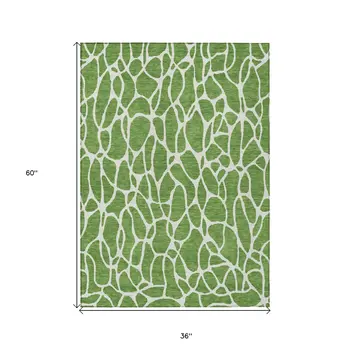 3' X 5' Green And Ivory Geometric Washable Indoor Outdoor Area Rug