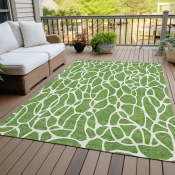 3' X 5' Green And Ivory Geometric Washable Indoor Outdoor Area Rug