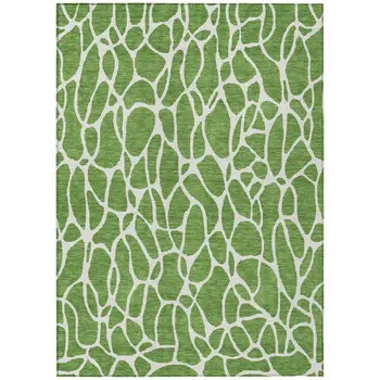 3' X 5' Green And Ivory Geometric Washable Indoor Outdoor Area Rug
