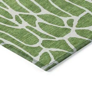 3' X 5' Green And Ivory Geometric Washable Indoor Outdoor Area Rug