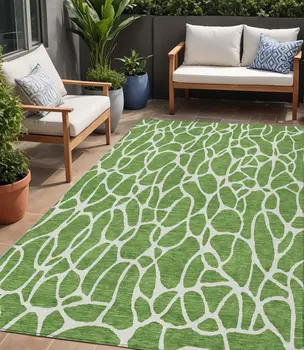 5' X 8' Green And Ivory Geometric Washable Indoor Outdoor Area Rug