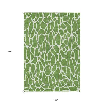 9' X 12' Green And Ivory Geometric Washable Indoor Outdoor Area Rug